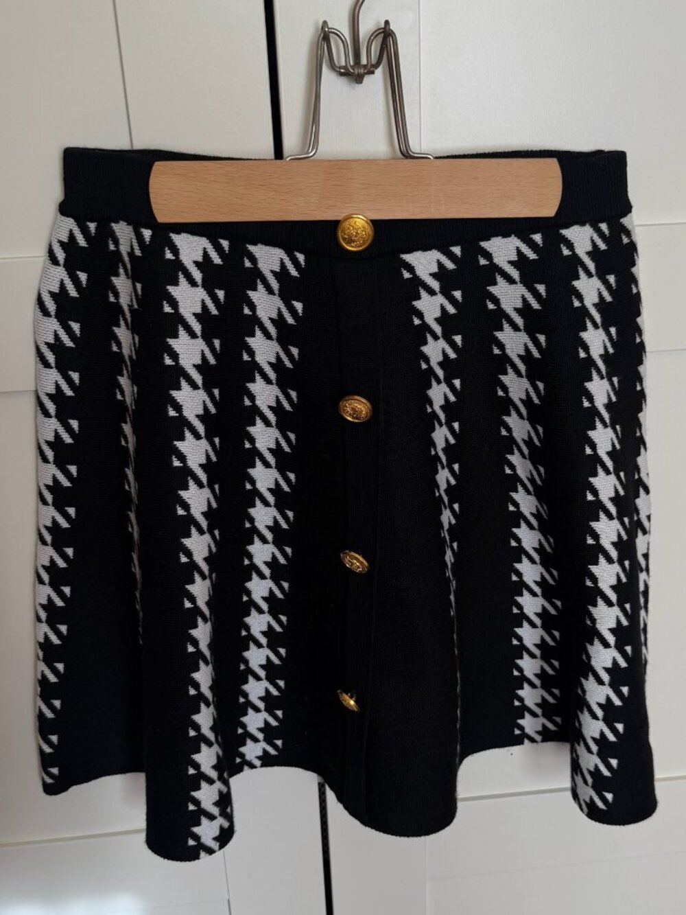 Amber Sky Full A-Line Knit Skirt Black&White Houndstooth Sz L